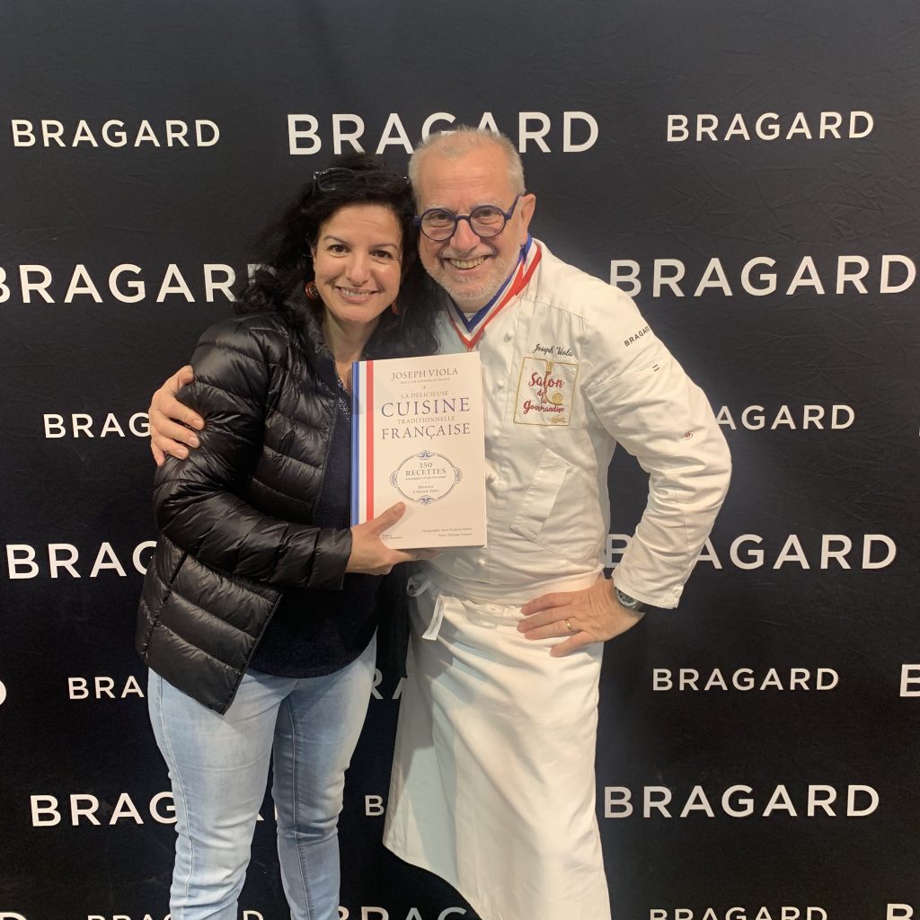 Mina Rouillon, chef traiteur à domicile Amour des Saveurs Remiremont, avec chef Joseph Viola salon Bragard